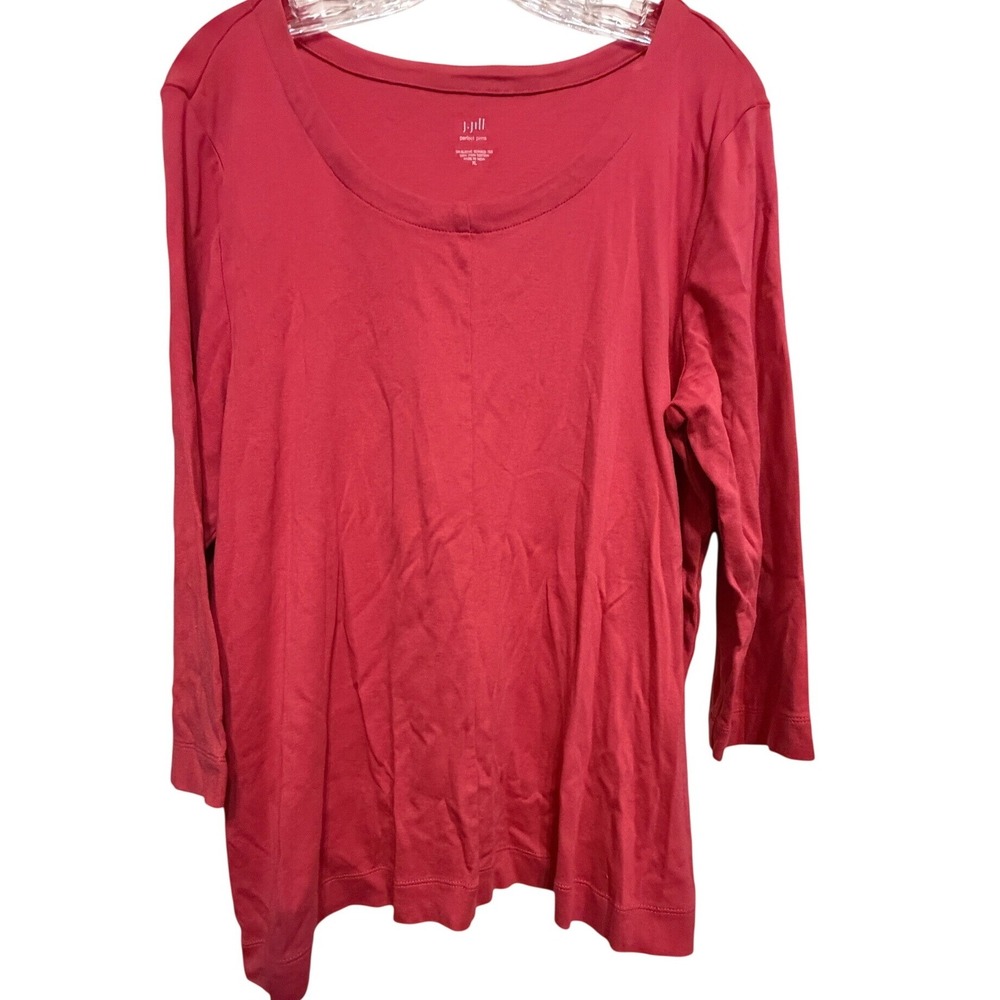 J. Jill Perfect Pima 3/4 Sleeve Seamed Tee Coral XL 100% Pima Cotton Top
